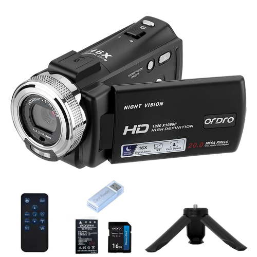 ORDRO Camcorders HDV-V12 1080P Video Camera Infrared Night Vision 3.0 Screen 16X Vlogg Camera
