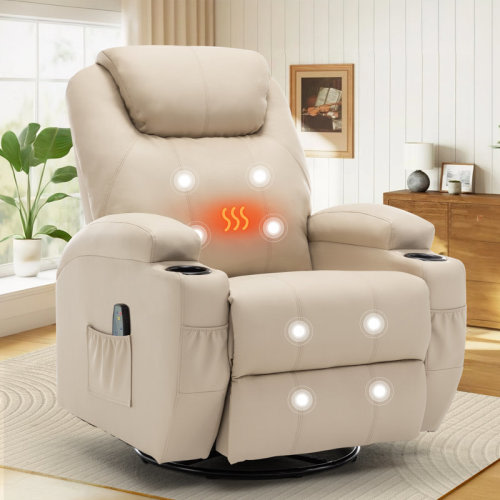 Ebern Designs Recliner Chair,Recliner With Heat And Massage, 360°Swivel Recliners, Rocker Recliner With Cup Holders And Side Pockets & Reviews | Wayfair