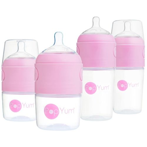 PopYum Baby Bottle Starter Set for Breast and Formula Feeding, 4-Pack, Pink, 2x 5oz Bottles (150ml) + 2x 9oz Bottles (260ml)