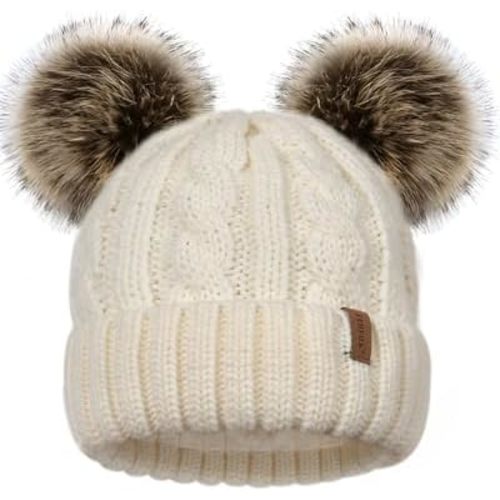 FURTALK Toddler Girls Boys Winter Hat Kids Pom Pom Beanie Hats Baby Faux Fur Pom Beanies Warm Soft Toddler Hats