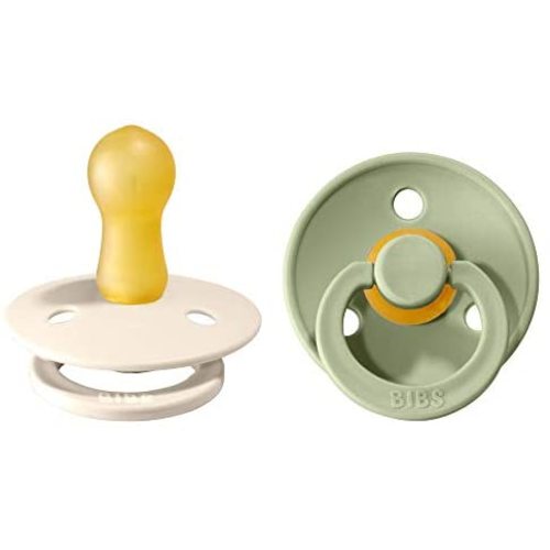 BIBS Pacifiers | Natural Rubber Baby Pacifier | Set of 2 BPA-Free Soothers | Made in Denmark | Sage/Ivory | Size 6-18 Months