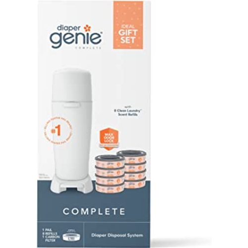 Diaper Genie Registry Gift Set | Includes Diaper Genie Complete Diaper Pail, 8 Refill Bags, 1 Carbon Filter | Perfect Starter Kit