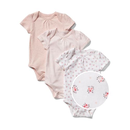 Favorite floral short sleeve bodysuit (3-pack) in pink heather