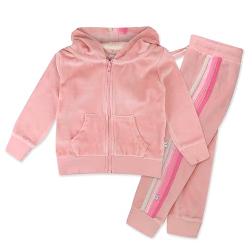 HonestBaby Velour Pullover Hoodie and Zip Front Sweatshirt and Jogger Sweatpants Set