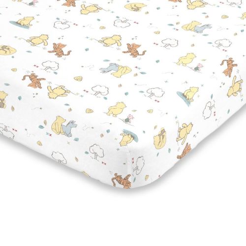 NoJo Disney Winnie the Pooh Classic Pooh 100% Cotton Fitted Crib Sheet in Ivory, Butter, Aqua and Orange