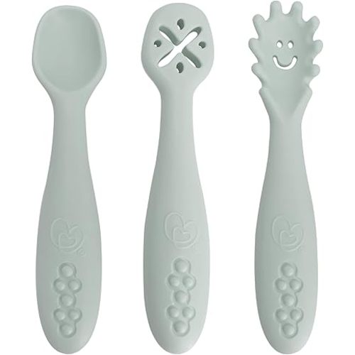 Dreambaby Scoop Mash and Twist Silicone Baby Spoon Set - 3 Stage Toddler Utensils for Baby Led Weaning - Soft Bite Training Spoons, Seafoam