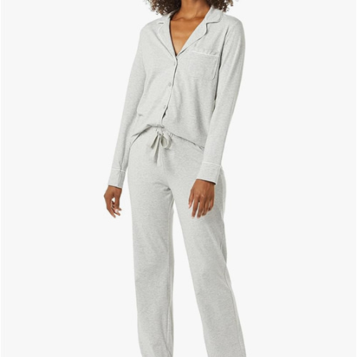Amazon Essentials womens Cotton Modal Long-Sleeve Shirt and Full-Length Bottom Pajama Set