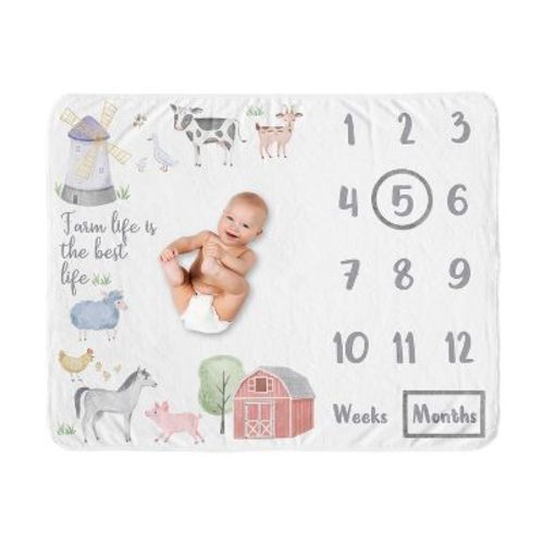 Sweet Jojo Designs Boy Or Girl Gender Neutral Unisex Milestone Swaddle Baby Blanket Farm Animals