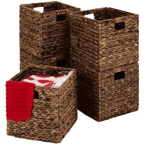 13x13in Hyacinth Storage Baskets, Set of 5 Collapsible Organizers - Brown