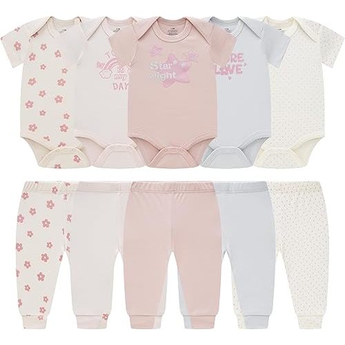 Baby Newborn Layette 10-Piece Sets Cotton Bodysuits Pants Sets for Baby Boys Girls Toddler Unisex Baby Gift Set