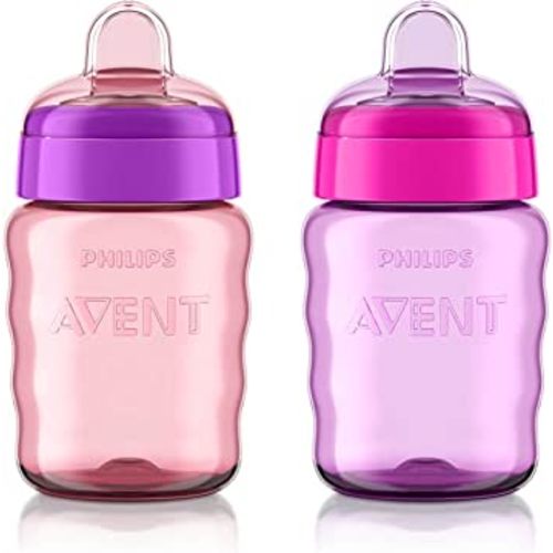 Philips AVENT My Easy Sippy Cup with Soft Spout and Spill-Proof Design, Pink/Purple, 9oz, SCF553/23 (Pack of 2)