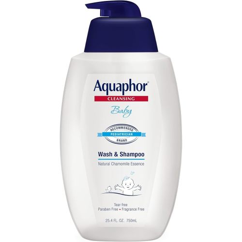 Aquaphor Baby Wash and Shampoo, Unscented Baby Shampoo and Wash, 25.4 Fl Oz Pump Bottle