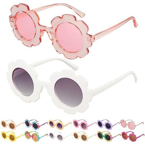 2/4/8/12/24 Pack Round Flower Sunglasses, Outdoor Kids Sunglasses Kit, 12 Color Options