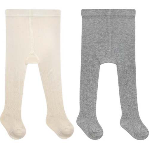 Brittany Heavyweight Girls Tights, Ivory & Grey (2Pack) - Robeez | Maisonette