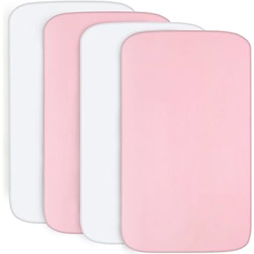 4-Pack Fitted Crib Sheets for Boys and Girls - Breathable, Soft Microfiber Baby Sheets in White and Pink