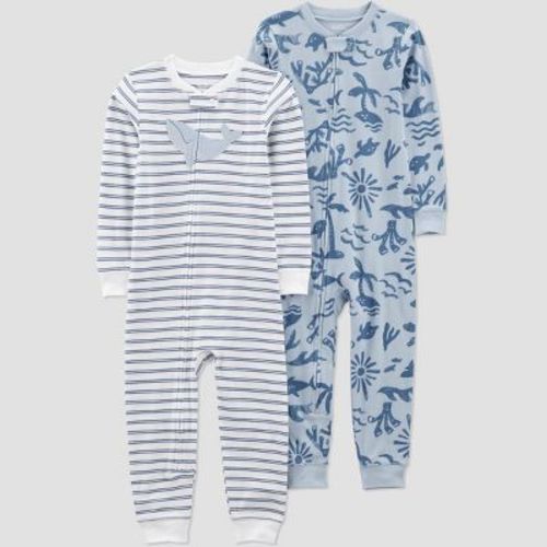 Carter's Just One You® Toddler Boys' 2pk Cotton Snug Fit Dinosaurs Footed Pajama - Green/White 3T: Lightweight, Crew Neck, Long Sleeve
