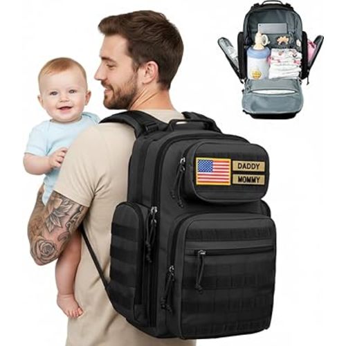 MIRACOL Diaper Bag Tactical for Dad: 40L Rugged Military-Style Dad Baby Backpack with 16+ Pockets - Water-Resistant 900D Fabric & MOLLE for Organized Travel Gear