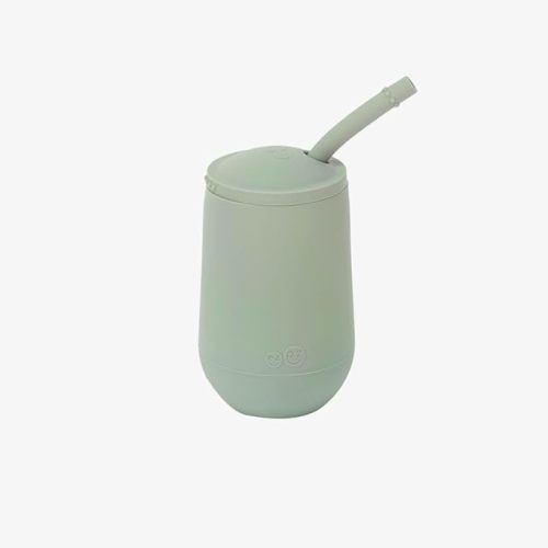 ezpz Happy Cup + Straw System - 24 months+ (Sage) - 100% Silicone Cup + Straw for Older Toddler + Preschoolers
