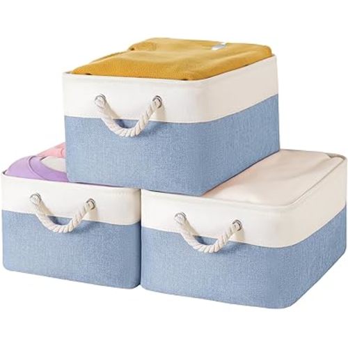 Storage Bins with Sturdy Cotton Handles(3 Pack)