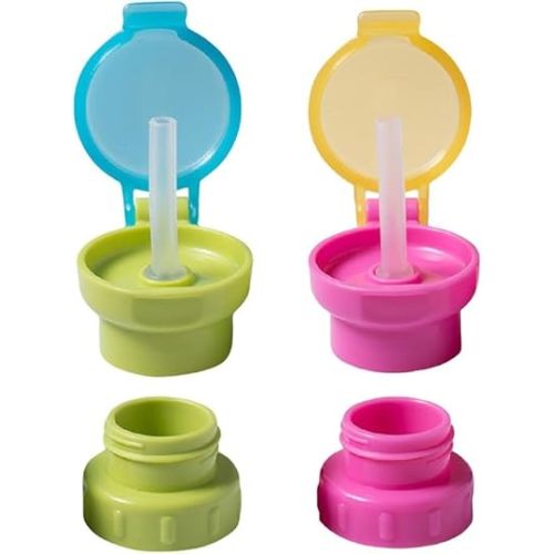 2Pcs Green and Pink Water Bottle Straw Caps, Cute Spill Proof Water Bottle Straw Caps Replacement, Portable Juice Water Bottle Cap with Straw for Boys Girls,Easy to Use Bottle-Feeding