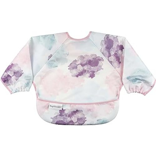 Tiny Twinkle Mess Proof Baby Bib, Cute Full Sleeve Bib Outfit, Waterproof Bibs for Toddlers, Machine Washable, Tug Proof, Baby Smock for Eating, Long Sleeved (Cotton Candy, Small 6-24 Months)