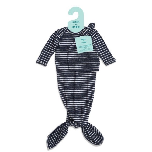 Navy Stripe Newborn Gown + Hat Set | aden + anais