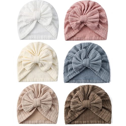 6 PCS Stretchy Baby Turban Hats, Baby Hat with Bows for Girls, Baby Boys Caps, Toddler, Newborn, Infant Hat Unisex