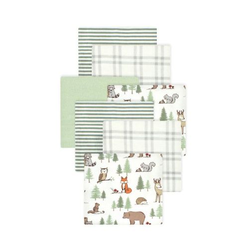 Little Treasure Hudson Baby Boys Cotton Poly Flannel Receiving Blankets Multipack, Green Forest Animals, 30x30 Inches