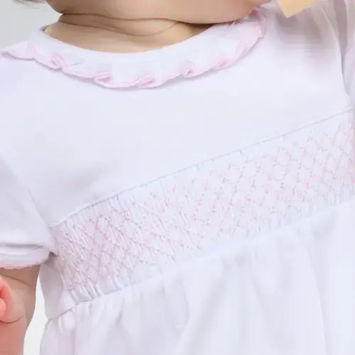 Essentials Solid Smocked Bubble - White Pink