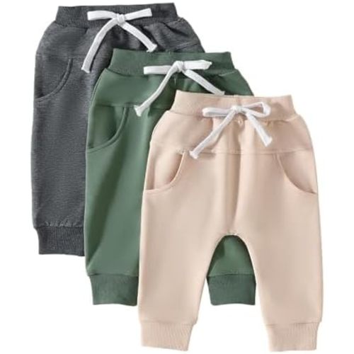 Yoawdats Baby Boys' 3-Pack Pull-on Jogger Pants Knit Pants Classic Fit Elastic Waist Kids Toddler Pants Multipacks Long Pants