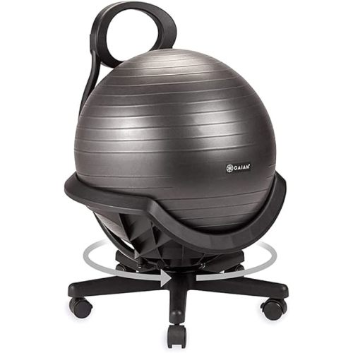 Gaiam Ultimate Balance Ball Chair (Standard or Swivel Base Option) - Premium Exercise Stability Yoga Ball Ergonomic Chair for Home and Office Desk - 52cm Anti-Burst Ball, Air Pump, Exercise Guide