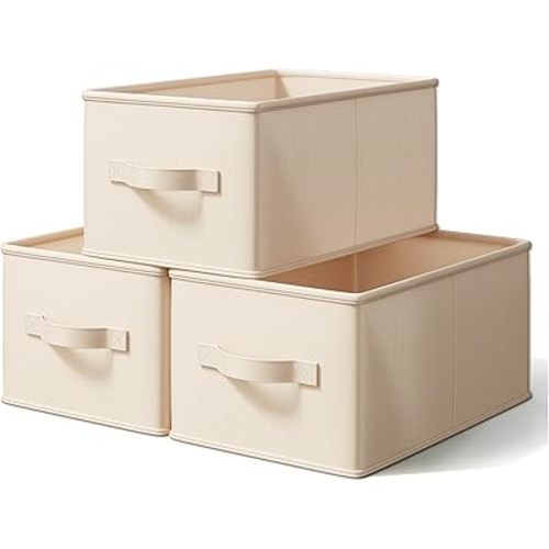 Storage Bins, Fabric Satin Storage Baskets for Shelves, 14.75"L*10.25"W*8.25"H Collapsible Storage Bins with Handles for clothes, Closet Baskets and Bins with Handles, Blush Pink, 3-Pack