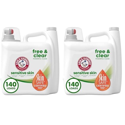 Arm & Hammer Sensitive Skin Free & Clear, 140 Loads Liquid Laundry Detergent, 140 Fl oz (Pack of 2)