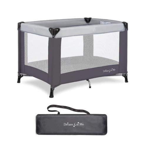 Dream On Me Nest Portable Playard in Grey with Carrybag an Shoulder Strap, Lightweight, Packable and Easy Setup Baby Playard, Breathable Mesh Sides and Soft Fabric - Comes with a Removable Padded Mat