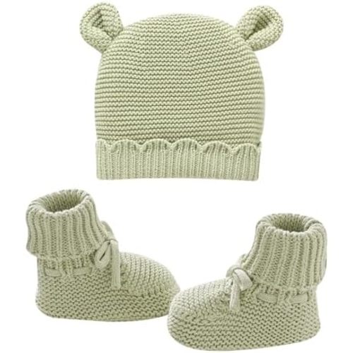 Hadetoto Cotton Baby Beanie and Booties Set