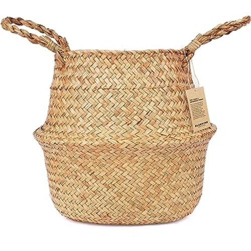 Tree Basket – Wicker Seagrass Planter for Tall Olive Faux Plants, Decorative Rattan Baskets for 7-8 Inch Small Plant Pots (Original, Medium)