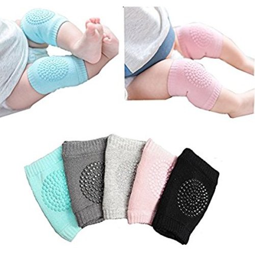 Baby Crawling Anti-Slip Knee pads, Unisex Baby Toddlers Kneepads 5 Pairs (Multiple colors,Large)