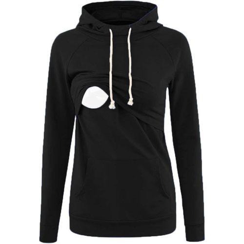 Liu & Qu Womens Nursing Hoodie Long Sleeves Sweatshirt Breastfeeding Layered Top Pocket Casual Clothes