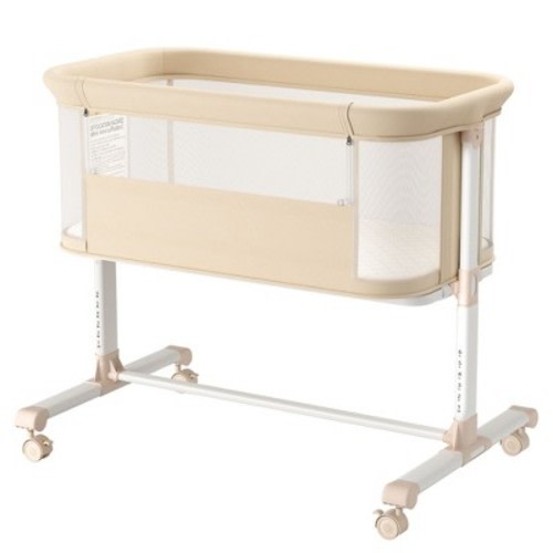 Kinder King Portable Baby Bassinet with Wheels, All-Mesh Bedside Sleeper, Newborn Crib with Removable Soft Mattress, Beige