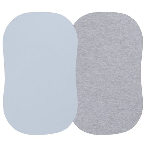 100% Organic Cotton Bassinet Sheets Compatiable with Halo Bassinest Swivel Sleeper, Jersey Knit Fitted Sheets for Baby Boys and Girls, 2 Pack, Grey and Pastel Blue