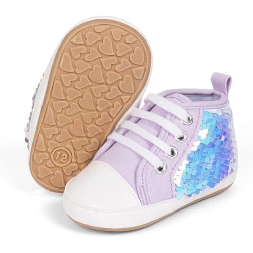 KIDSUN Tutoo Unisex Baby Boys Girls High Top Sneaker Soft Anti-Slip Sole Newborn Infant First Walkers Canvas Denim Shoes