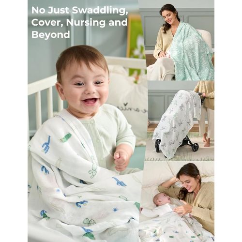 Momcozy Muslin Best Wishes Swaddle Blankets, Ultra Soft Neutral Registry Essentials, Jungle Trails & Wild Pals, Breathable Large 47'' x 47'' Newborn Boys Girls Receiving Blanket