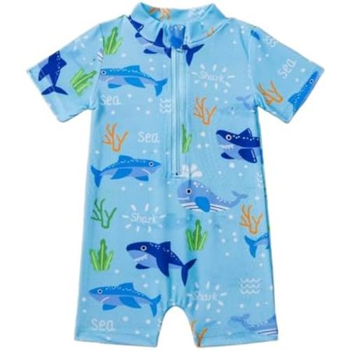 Baby Swimsuit Boy Infant One Piece Rash Guard Bathing Suit Short Sleeve Zipper Toddler Summer Beach Swimwear 0-3 Years