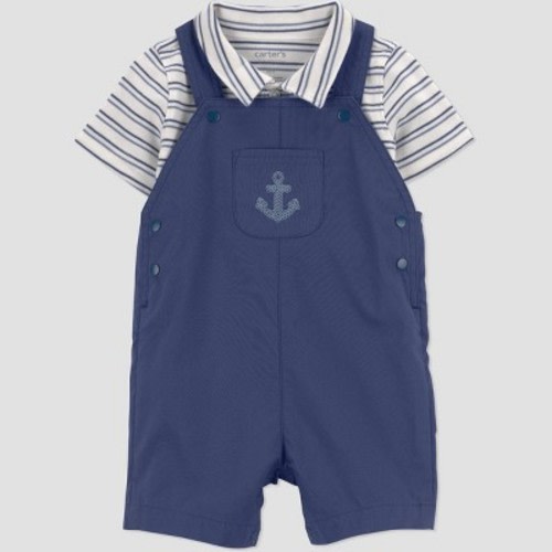 Carter's Just One You® Baby Boys' 2pc Striped Anchor Overalls Set - Navy Blue 6M
