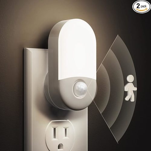 L LOHAS LED Motion Sensor Night Light, [2 Pack] Motion Activated Night Light, Daylight White, Adjustable Brightness, Motion Sensor Light Indoor Plug in for Nursery, Kids, Bedroom, Bathroom Nightlight