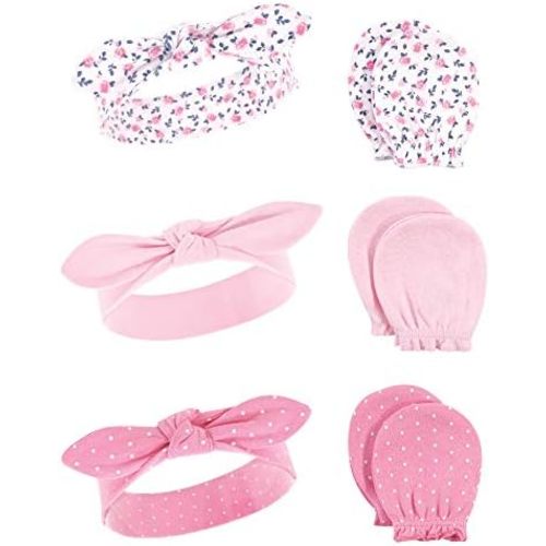 Hudson Baby Baby Girls' Cotton Headband and Scratch Mitten Set