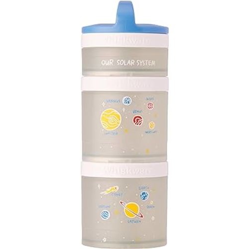 Whiskware Stackable Snack Containers for Kids and Toddlers, 3 Stackable Snack Cups for School and Travel, Our Solar System