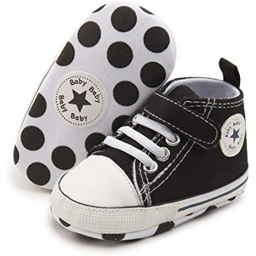 KIDSUN Unisex Baby Boy Girl Canvas Sneaker Soft Sole Infant Lace up Newborn Ankle Toddler First Walkers Crib Shoes