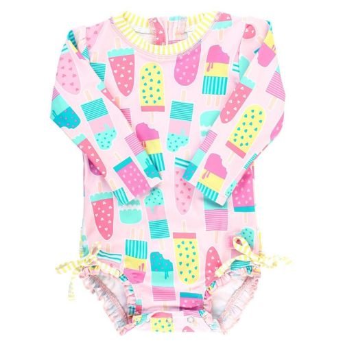 Rufflebutts Baby Girls Upf50+ Long Sleeve One Piece Rash Guard - Lavender Sunshiny Day, 0-3m
