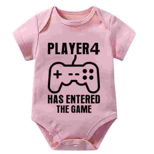 Player 4 Has Entered The Game Unisex Baby Outfit Short Sleeve Baby Girl Romper Outfit White Baby Girl Clothing 0-3 Months